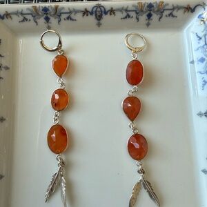 NWT - Fierce Forward Carnelian Stone Earrings With Bottom Feathers